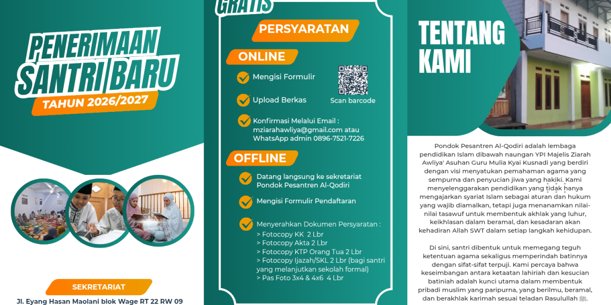 Penerimaan Santri Baru PP. Al-Qodiri Tahun Ajaran 2026-2027